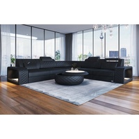 Sofa Dreams Ecksofa Leder Couch Sofa Foggia L Form Ledersofa, mit LED, verstellbare Kopfstützen, Designersofa schwarz