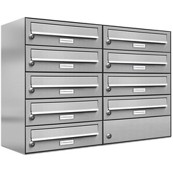 AL Briefkastensysteme Wandbriefkasten 9er Premium Edelstahl Briefkasten Anlage für Außen Wand 2×5 grau