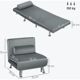 Homcom Schlafsessel 75 x 75 x 70 cm Grau mit Kissen