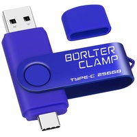 Type C USB Stick 256GB, BorlterClamp 2 in 1 OTG Speicherstick USB 3.0 Doppelanschluss USB C Flash-Laufwerk für Android Smartphone Samsung S10/S9/S8, Huawei, Tablets und Computer (Blau)