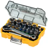 DEWALT 24-tlgs. Schrauber Bit- und Ratschen Set (1x Ratsche, 15x 25 mm Bits, 6x Steckschlüssel, 1x Bithalter, 1x Adapter, robustes Tough Case mit transparentem Deckel), DT71516-QZ