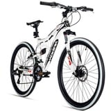 bergsteiger Mountainbike Kodiak 26, 29 Zoll Mountainbike, geeignet ab 150 cm, Damen, Herren, 21 Gang Shimano Tourney RD-TY300 Schaltwerk, Kettenschaltung, V-Bremse & Scheibenbremse weiß