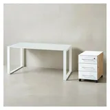 KADIMA DESIGN Schreibtisch-Set MUENCHEN 160x80 cm Glasplatte | Container Chalet-Eiche-Nb./Weiß