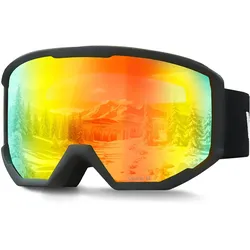 VEVOR Skibrille, zylindrische Linse mit orangefarbener Revo-Beschichtung, OTG-Antibeschlag-Motocross Brille, TPU-Rahmen und Belüftungsstruktur, Motorradbrille für Skifahren, Snowboarden, Radfahren