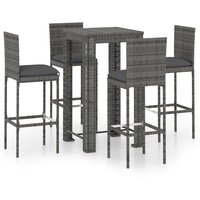 vidaXL 5-tlg. Gartenbar-Set mit Kissen Poly Rattan Grau