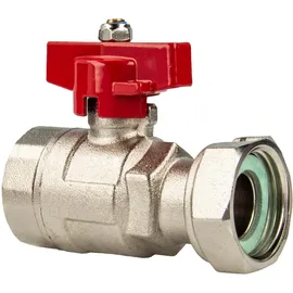 tecuro Kugelhahn mit Überwurfmutter Rp 1 Zoll x Innengewinde Rp 1 Zoll (DN20), Flügelgriff rot, temperaturbeständig von -5° C bis zu +100° C