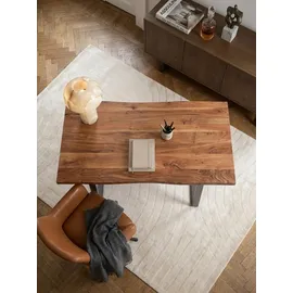 KADIMA DESIGN Bürotisch Massivholz Baumkante Industrial 180x90 cm Akazie XXL mit Chromgestell Goldbraun Handarbeit Tarn Kollektion Kadima Design