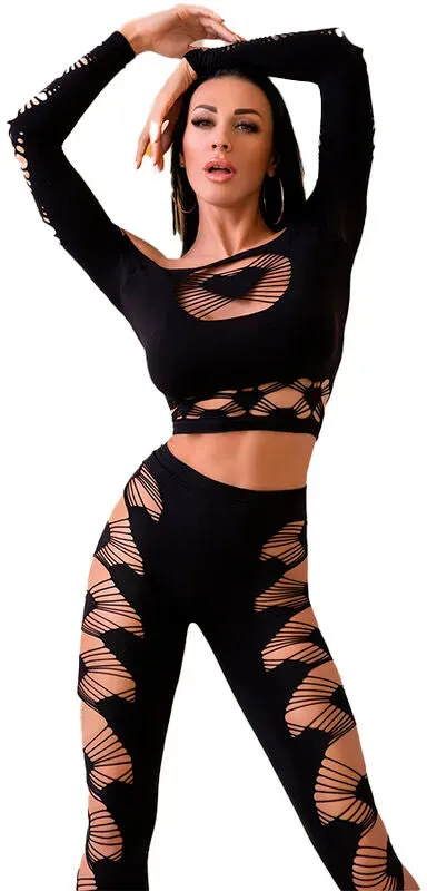 CHILIROSE  CR 4436 Top & Leggings Schwarz S/L