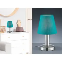 MeineWunschleuchte Tischlampe Silber mit Stoffschirm Türkis - Touch dimmbar,