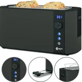 Balter Toaster 4 Scheiben Langschlitz, 1500W, Display, Restzeitanzeige Doppelwandgehäuse, Brötchenaufsatz, Auftaufunktion, Grau - Grau/Dunkelgrau