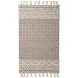 Homescapes Patna Kelim Teppich grau-weiß 160x230 cm, Fransen-Teppich handgewebt aus Wolle