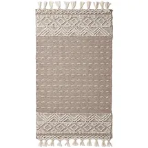 Homescapes Patna Kelim Teppich grau-weiß 160x230 cm, Fransen-Teppich handgewebt aus Wolle