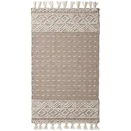 Homescapes Patna Kelim Teppich grau-weiß 160x230 cm, Fransen-Teppich handgewebt aus Wolle