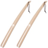 DK177 2 Stück Schuhlöffel Lang Holz, Schuhanzieher Lang 15"/38cm,Langer Schuhlöffel Massivholz Shoe Horn mit Hängendem Seil,für DE Männer Frauen Senioren und Kinder