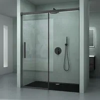mai & mai Duschtür rechts 150 x 195 cm Nischenschiebetür Schwarz 6mm ESG-Sicherheitsglas