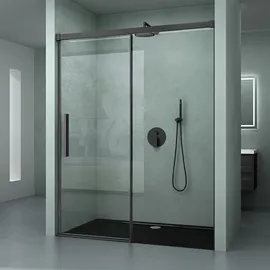 mai & mai Duschtür rechts 150 x 195 cm Nischenschiebetür Schwarz 6mm ESG-Sicherheitsglas