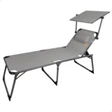 Aktive 62613 - Klappbare Strandliege mit Sonnenschirm, Strandliege mit Auflage, 193x67x48/96 cm, Sitzhöhe 48 cm, grau, Klappliege, 5 Positionen, Maximalgewicht 100 kg, Aktive Beach
