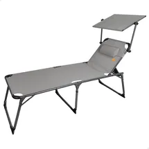 Aktive 62613 - Klappbare Strandliege mit Sonnenschirm, Strandliege mit Auflage, 193x67x48/96 cm, Sitzhöhe 48 cm, grau, Klappliege, 5 Positionen, Maximalgewicht 100 kg, Aktive Beach