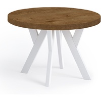 Runder Ausziehbarer Tisch für Esszimmer, PERO, Loft-Stil, Skandinavische, Durchmesser: 120 / 220 cm, Farbe: Eiche Lefkas / Weiß