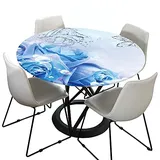 Morbuy Rund Tischdecke Elastisch, Blumen Drucken Rund Tischdecken Wasserdicht Lotuseffekt Abwaschbar Abwischbar Tischtuch für Dekoration Küchentisch Garten Outdoor (Durchmesser 100cm,Blaue Rose)