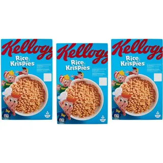 3x Kellogg's Rice Krispies Puffreis Mit Vitaminen und Mineralstoffen 340g Packung Cereal als Frühstück oder Snack zwischendurch
