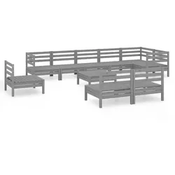 vidaXL 10-tlg. Garten-Lounge-Set Massivholz Kiefer Grau