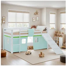 Homestyle4u Hochbett Kinder 90 x 200 cm Kiefer lackiert grün-weiß
