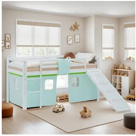 Homestyle4u Hochbett Kinder 90 x 200 cm Kiefer lackiert grün-weiß