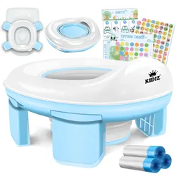 KIDIZ® Töpfchen für Kinder Toilettensitz Töpfchentrainer WC Sitz    Lerntöpfchen bequemem, PP-Material mit Müllbeutel   Kindertöpfchen für Unterwegs & Belohnungssystem mit Stickern 3 in 1 Lösung