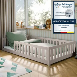 Kids Collective Kinderbett Bodenbett 120x200 cm mit Rausfallschutz & Lattenrost Montessori Bett Bed Gitterbett Kinder Jugendbett Einzelbett | Kaschmir weitere Größen 80x160 | Grau