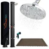 CCLIFE Solardusche Gartendusche 60L mit WPC-Bodenplatte und Handbrause