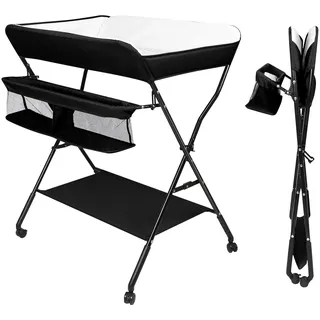 xdailuyyds Wickelkommode klappbar Babypflegetisch/mobiler Wickeltisch, Wickeltisch mit Sicherheitsgurt Ablagefächern, tragbar Wickeltisch, platzsparend & stabil (Grau)