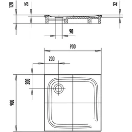 Kaldewei Superplan Classic Duschwanne 446948040231 90x90x2,5cm, mit Träger, pergamon