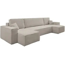 venasi Eckcouch U-Form mit Schlaffunktion und Bettkasten 3-Sitzer Beige