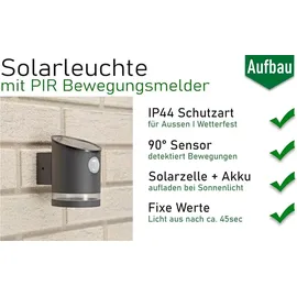 ChiliTec Solarleuchte Edelstahl IP44 mit Bewegungsmelder anthrazit