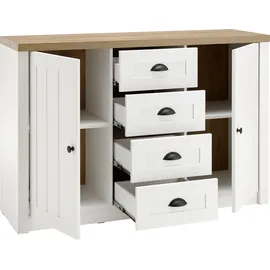 Home Affaire Sideboard HOME AFFAIRE "Beauvais", weiß (weiße pinie, applikation eichefarben dekor), B:130cm H:86cm T:43cm, Holzwerkstoff, Sideboards, Sideboard, Breite ca. 130 cm