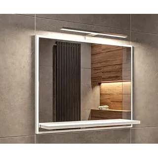 hajduk furniture Badezimmer Spiegel mit Beleuchtung und Ablage Weiß Badspiegel Wandspiegel 60 cm Bad Spiegel mit LED Aufbauleuchte - Weiß