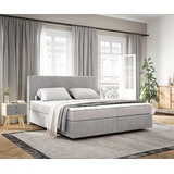 DeLife Boxspringbett Dream-Well 180x200 cm Cord Silbergrau mit Matratze und Topper, Boxspringbetten