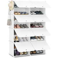 Woltu Schuhregal, Weiß, Kunststoff, Metall, 8 Fächer, 8 Schubladen,