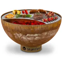 Blumfeldt Savage Feuerschale mit Grill Ø 60,5 cm Stahl Wetterschutz Rost