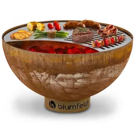 Blumfeldt Savage Feuerschale mit Grill Ø 60,5 cm Stahl Wetterschutz Rost