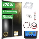 Solar Komplettsystem für Wohnmobile, Wohnwagen und Boote, Silber Rahmen Solarmodul- 46cm (100 Watt Solar Komplettsystem)