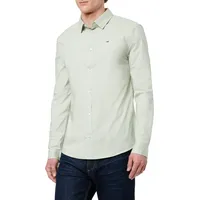 Tommy Jeans Herren Hemd Original Stretch Langarm, Grün (Misty