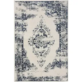 benuta Basic Teppich Sia - Creme/blau 300x400 cm - Kunstfaser - Rechteckig & im Style: Vintage, Boho-style, Retro - Pflegeleicht für Wohnzimmer Schlafzimmer