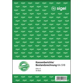 Sigel Formularbuch Kassenbericht/Bestandsrechnung A5 Weiß