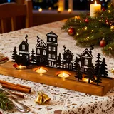 Adventskranz Teelichthalter, Advent Kerzenhalter,Kerzenständer Weihnachten,Kerzeneinsatz Tafelkerzen Metall mit Holz Haltern, für 4cm Teelicht, Elch Baum Weihnachtskerzenhalter, Weihnachtsdeko Innen