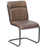 Echtleder Vintage Freischwinger Polsterstuhl Leder braun Stuhl gepolstert