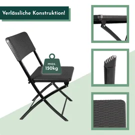 Lemodo Klappstuhl 2er Set Stühle, schwarz Rattan-Optik, Campingstuhl