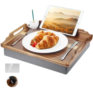 DRELIFAM Knietablett mit Kissen, Betttablett aus Holz zum Essen, Knietablett in Liege, Frühstückstablett, TV-Abendessen, Bett, Essens-Tabletts (Akazienholz A)