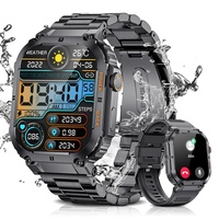 Smartwatch Herren mit Telefonfunktion,1.96 Zoll fitnessuhr Herren mit Schrittzähler/Blutdruckmessung,IP67 Wasserdicht Outdoor smartwatch militär für Android iOS